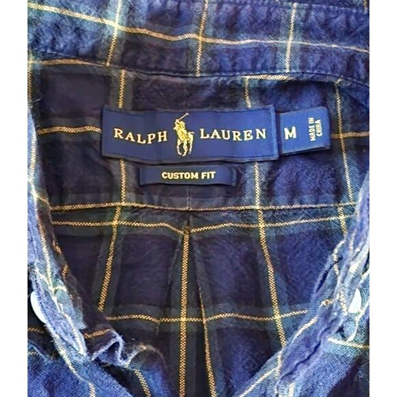 Ralph Lauren Custom Fit Men's Medium Plaid Button Down Shirt Green Pony - Picture 4 of 10